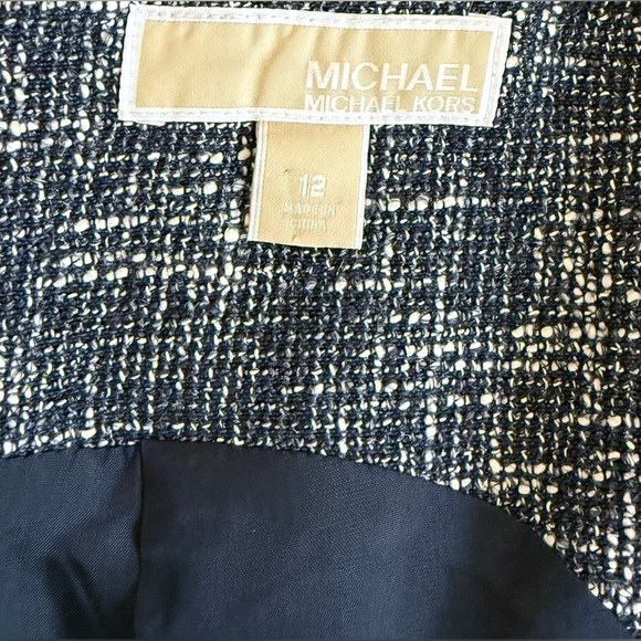 Michael Kors Blue & White Tweed Midi Dress Size 12 - Picture 3 of 4